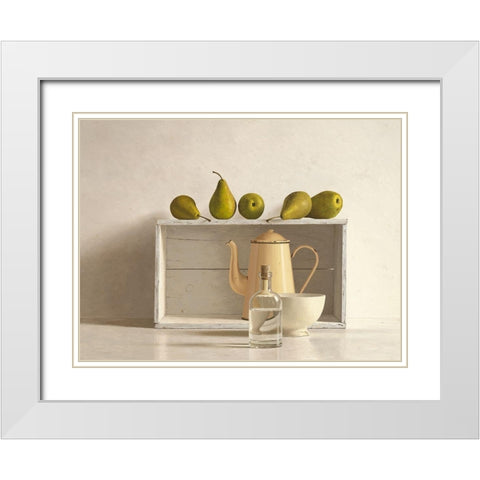 Five Pears on Box White Modern Wood Framed Art Print with Double Matting by de Bont, Willem