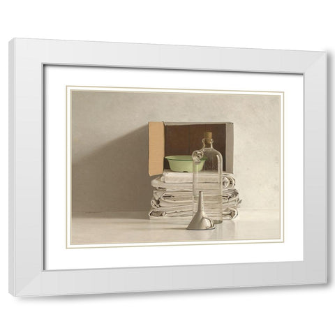 Cloths-Box-Bottle-Bowl and Funnel White Modern Wood Framed Art Print with Double Matting by de Bont, Willem