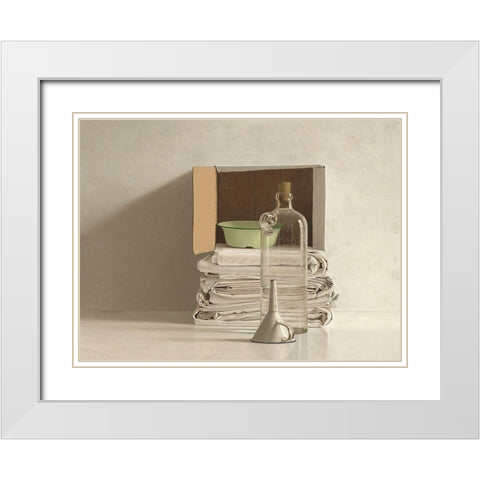 Cloths-Box-Bottle-Bowl and Funnel White Modern Wood Framed Art Print with Double Matting by de Bont, Willem
