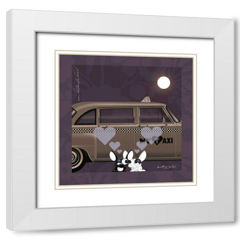 Lover by Lover - New York by Night White Modern Wood Framed Art Print with Double Matting by De Coninck, Christiaan