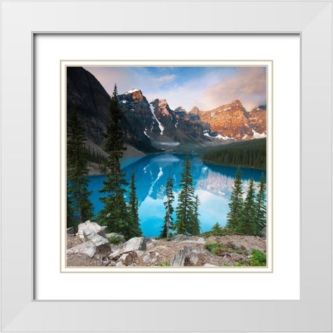 West Alberta - Moraine Lake White Modern Wood Framed Art Print with Double Matting by Brommelhorster, Ulf