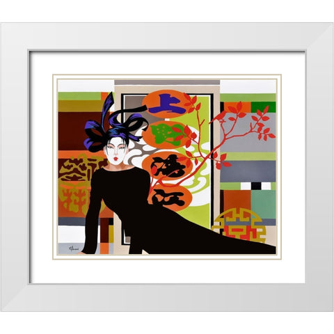 Mikado White Modern Wood Framed Art Print with Double Matting by Bernard, Anne