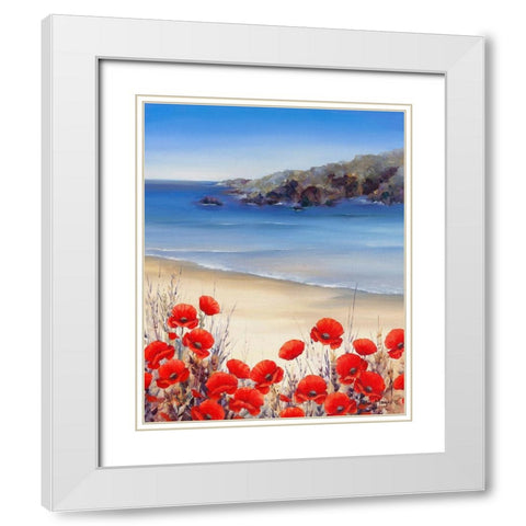 Poppies by the Sea White Modern Wood Framed Art Print with Double Matting by Mayes, Hilary