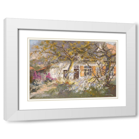 Fleur de cerisier White Modern Wood Framed Art Print with Double Matting by Messely, Paul