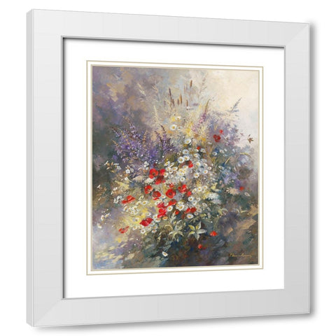 Coquelicots White Modern Wood Framed Art Print with Double Matting by Messely, Paul