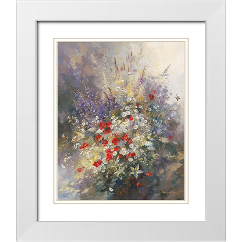 Coquelicots White Modern Wood Framed Art Print with Double Matting by Messely, Paul
