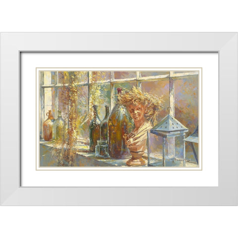 Jeune fille au chapeau de paille White Modern Wood Framed Art Print with Double Matting by Messely, Johan