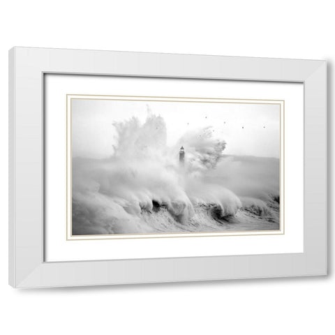 Birds in the Storm White Modern Wood Framed Art Print with Double Matting by Cano, Marina
