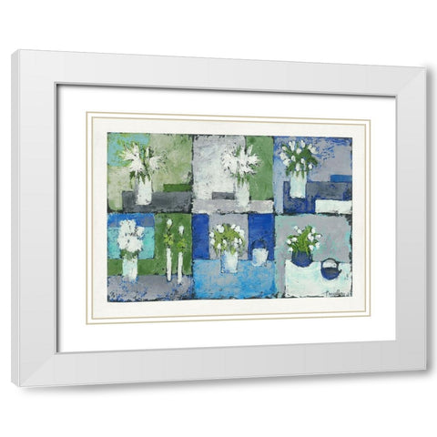 Fleurs en harmonie White Modern Wood Framed Art Print with Double Matting by Persillon, Francoise