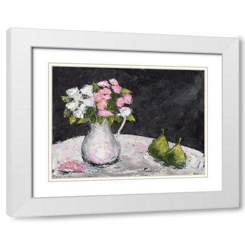 Poires et roses d Elisa White Modern Wood Framed Art Print with Double Matting by Persillon, Francoise
