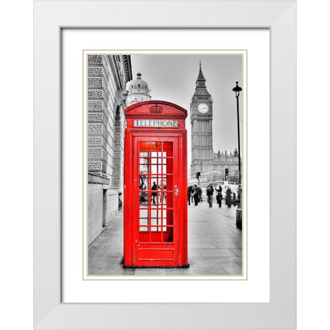 London Phone White Modern Wood Framed Art Print with Double Matting by Terrible, Aurelien