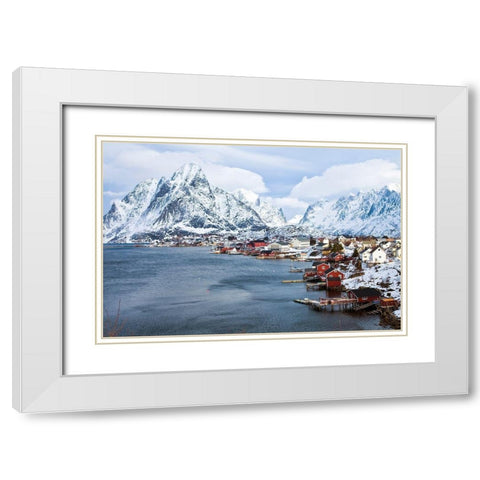 Reine Lofoten im Winter White Modern Wood Framed Art Print with Double Matting by Fischer, Rolf