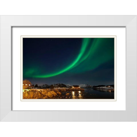 Ballstad Lofoten Nordlicht White Modern Wood Framed Art Print with Double Matting by Fischer, Rolf