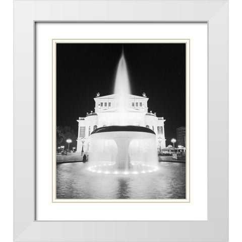 Frankfurt Alte Oper at Night White Modern Wood Framed Art Print with Double Matting by Butcher, Dave