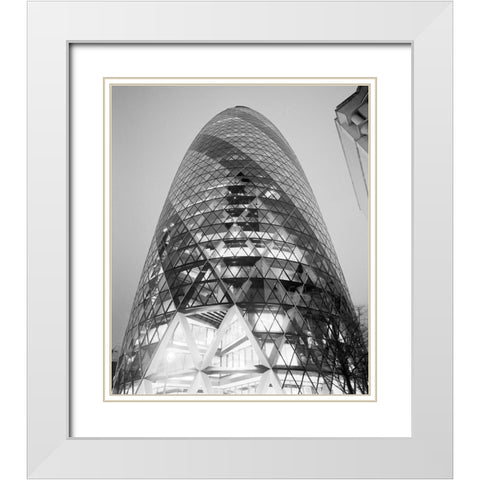The London Gherkin at Night White Modern Wood Framed Art Print with Double Matting by Butcher, Dave