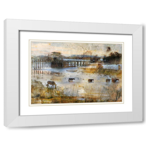 Pont en teck White Modern Wood Framed Art Print with Double Matting by Le Visage, J-M