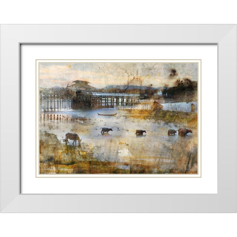 Pont en teck White Modern Wood Framed Art Print with Double Matting by Le Visage, J-M