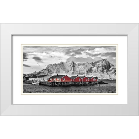Lofoten Nahe Reine mit roten Hutten White Modern Wood Framed Art Print with Double Matting by Fischer, Rolf