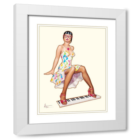 Piano Girl White Modern Wood Framed Art Print with Double Matting by Hitte, Patrick