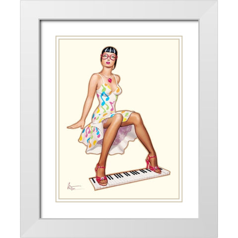 Piano Girl White Modern Wood Framed Art Print with Double Matting by Hitte, Patrick