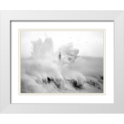 Birds in the Storm White Modern Wood Framed Art Print with Double Matting by Cano, Marina