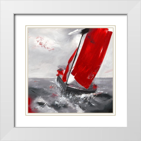 Voile rouge White Modern Wood Framed Art Print with Double Matting by Allaire, Lydie