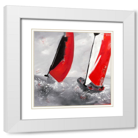 Deux voiles rouges White Modern Wood Framed Art Print with Double Matting by Allaire, Lydie