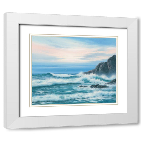 Atlantic Breakers on Cornish Coast White Modern Wood Framed Art Print with Double Matting by Sim, John F