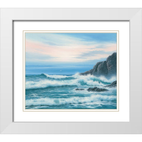 Atlantic Breakers on Cornish Coast White Modern Wood Framed Art Print with Double Matting by Sim, John F
