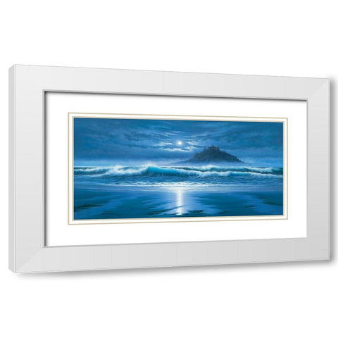 Moonlit St Michaels Mount White Modern Wood Framed Art Print with Double Matting by Sim, John F