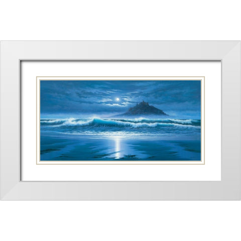 Moonlit St Michaels Mount White Modern Wood Framed Art Print with Double Matting by Sim, John F