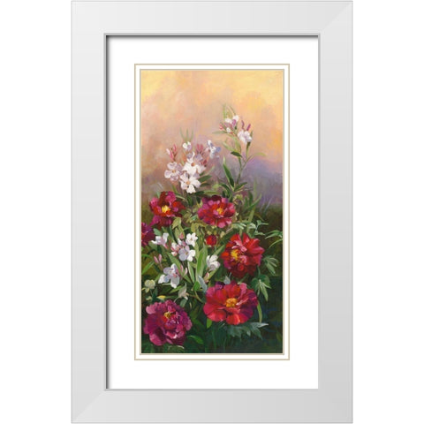 Pivoines rouges et laurier White Modern Wood Framed Art Print with Double Matting by Vernageau, Sylvie