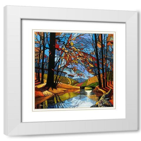 Autumn Stream White Modern Wood Framed Art Print with Double Matting by James, David