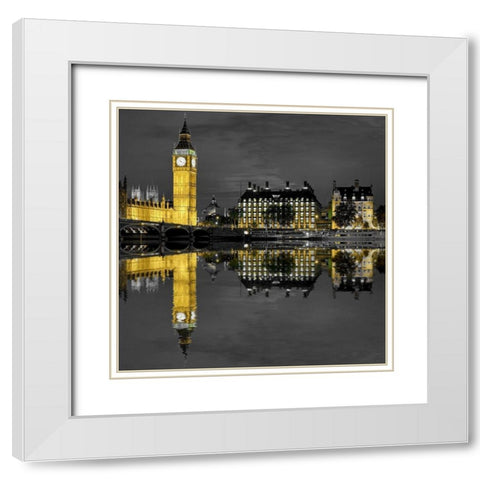 London Big Ben White Modern Wood Framed Art Print with Double Matting by Fischer, Rolf
