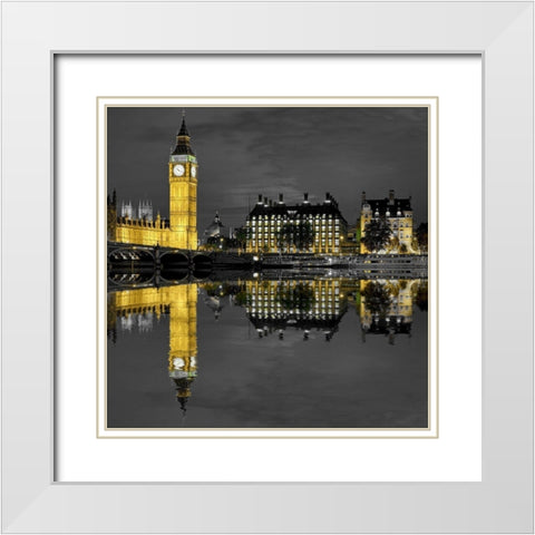 London Big Ben White Modern Wood Framed Art Print with Double Matting by Fischer, Rolf