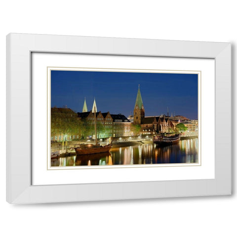 Bremen Hafen bei Nacht White Modern Wood Framed Art Print with Double Matting by Fischer, Rolf