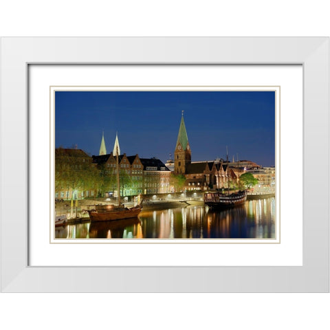Bremen Hafen bei Nacht White Modern Wood Framed Art Print with Double Matting by Fischer, Rolf