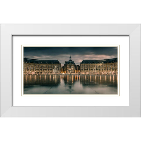 Place de la bourse White Modern Wood Framed Art Print with Double Matting by Bertrande, Arnaud