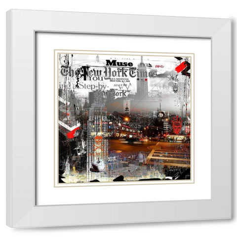 Gris New York White Modern Wood Framed Art Print with Double Matting by MN.FF
