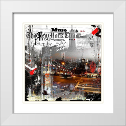Gris New York White Modern Wood Framed Art Print with Double Matting by MN.FF