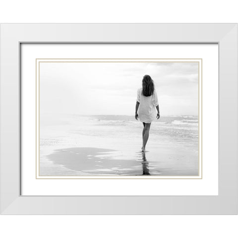 Walking on a White Beach White Modern Wood Framed Art Print with Double Matting by Milillo, Marco