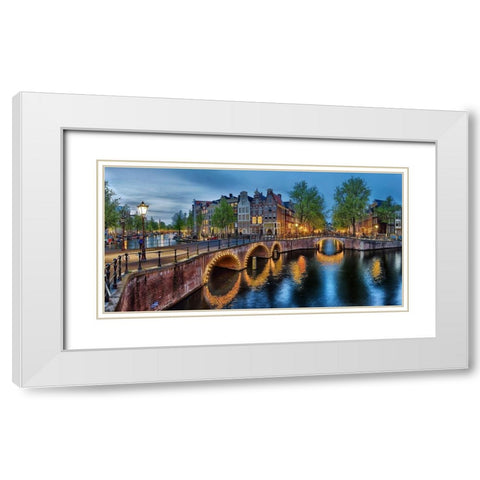 Amsterdam - Grachten White Modern Wood Framed Art Print with Double Matting by Fischer, Rolf