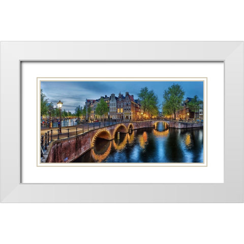 Amsterdam - Grachten White Modern Wood Framed Art Print with Double Matting by Fischer, Rolf