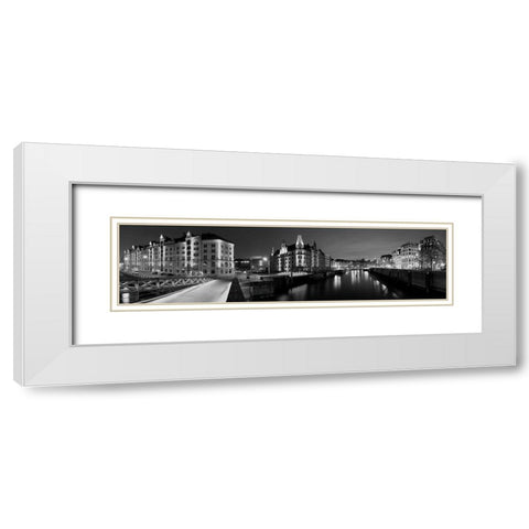 Speicherstadt Panorama White Modern Wood Framed Art Print with Double Matting by Fischer, Rolf