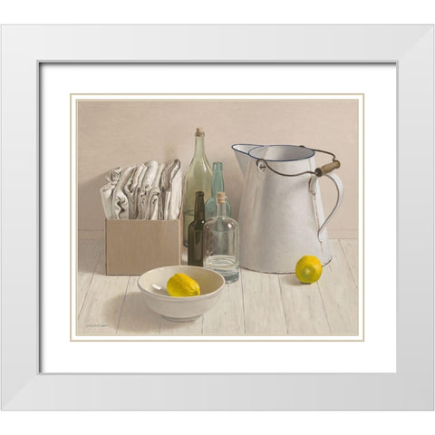 Big jug and 2 lemmons White Modern Wood Framed Art Print with Double Matting by de Bont, Willem