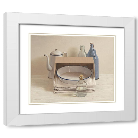 Still life behind box with cloths and pa White Modern Wood Framed Art Print with Double Matting by de Bont, Willem