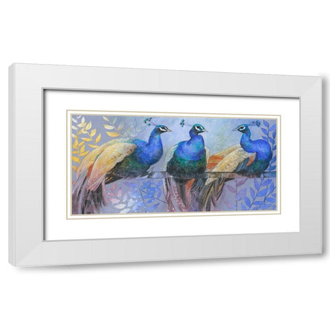 Three Peacocks White Modern Wood Framed Art Print with Double Matting by Botman, Loes
