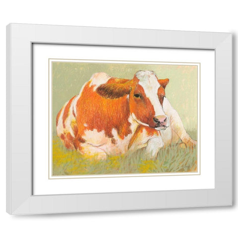 Cow in the Spring White Modern Wood Framed Art Print with Double Matting by Botman, Loes