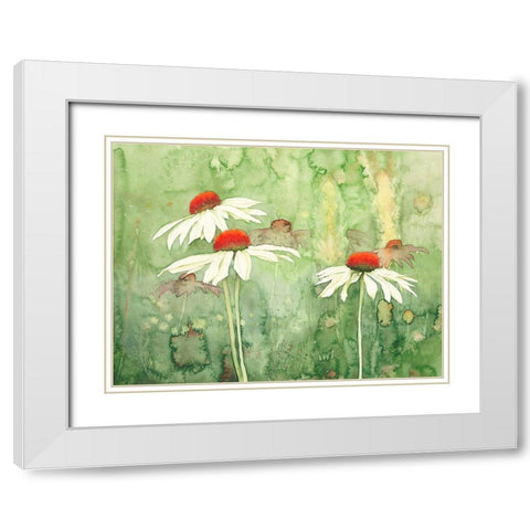 Echinacea one White Modern Wood Framed Art Print with Double Matting by Clema