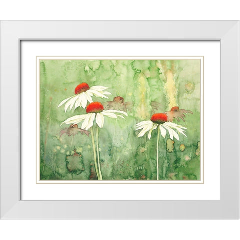 Echinacea one White Modern Wood Framed Art Print with Double Matting by Clema